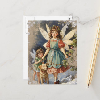 Carte Postale Beautiful Vintage Christmas Fairies and a Dog