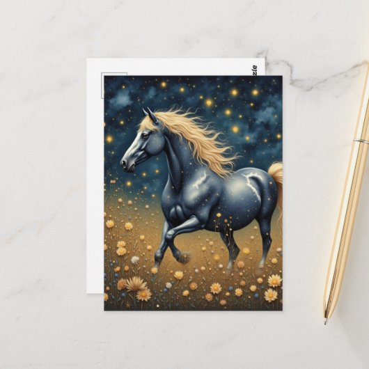 Carte Postale Beautiful Year of the Horse in meadow  (Devant/Arrière en situation)