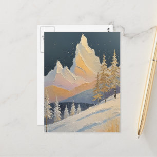 Carte Postale Beaux arbres d'hiver et peinture de montagne ennei