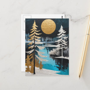 Carte Postale Beaux arbres d'hiver et peinture de neige de lac