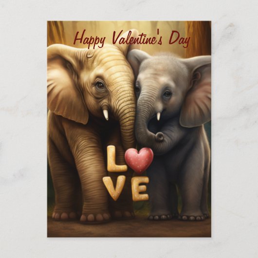 Carte Postale Beaux éléphants amoureux (Devant)