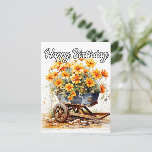 Carte Postale Beaux Fleurs Fraîches Joyeux Anniversaire (Debout devant)