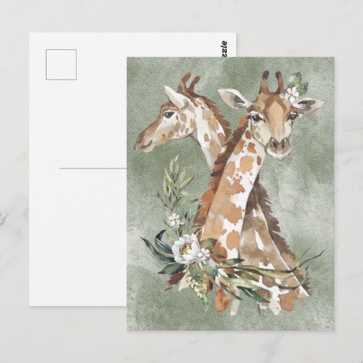 Carte Postale Beaux Girafes Aquarelle (Devant / Derrière)