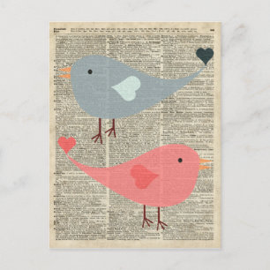 Carte Postale Beaux Oiseaux De Cartoon Sur La Page Du Livre Vint