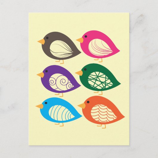 Carte Postale Beaux oiseaux excentriques et colorés (Devant)
