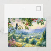 Carte Postale Beaux oiseaux Paysage d'été 4 (Devant / Derrière)