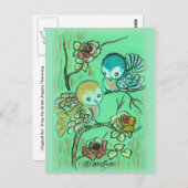 Carte Postale Beaux Oiseaux Sur Le Rose Bush (Devant / Derrière)