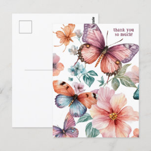 Carte Postale Beaux Papillons et Fleurs Merci
