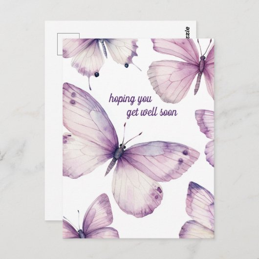 Carte Postale Beaux Papillons Violets REMETTEZ-VOUS VITE (Devant / Derrière)