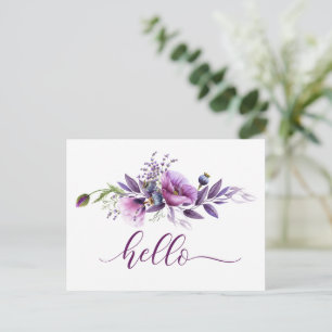 Carte Postale Beaux Pavots Violets "Bonjour"