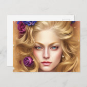 Carte Postale Beaux yeux avec Roses de crème (Devant / Derrière)