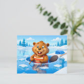 Carte Postale Beaver Ice Bathing in a Striped Swimsuit (Debout devant)