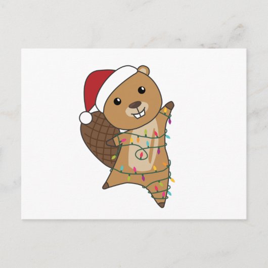 Carte Postale Beaver Joyeux Noël Animaux d'hiver Beavers (Devant)