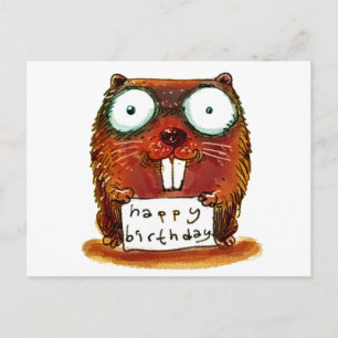 Carte Postale beaver tient joyeux message d'anniversaire dessin 