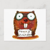 Carte Postale beaver tient joyeux message d'anniversaire dessin  (Devant)