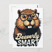 Carte Postale Beaverly Smart - Drôle Castor avec lunettes Graphi (Devant / Derrière)