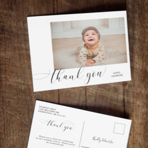 Carte Postale Bébé 1er Anniversaire Merci Élégant Swashes Script