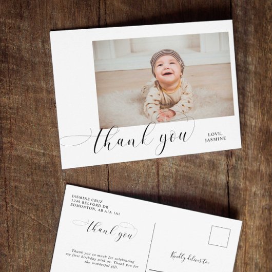 Carte Postale Bébé 1er Anniversaire Merci Élégant Swashes Script