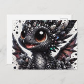 Carte Postale Bébé adorable Dragon noir (Devant / Derrière)