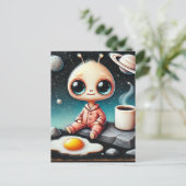 Carte Postale Bébé Alien avec café et œuf (Debout devant)