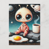 Carte Postale Bébé Alien avec café et œuf (Devant)