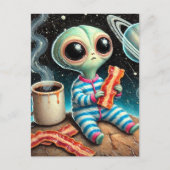 Carte Postale bébé alien mangeant du lard (Devant)