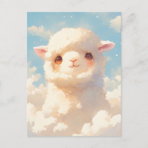 Carte Postale Bébé Alpaga Blanc et Fluffy Regardant à Travers le