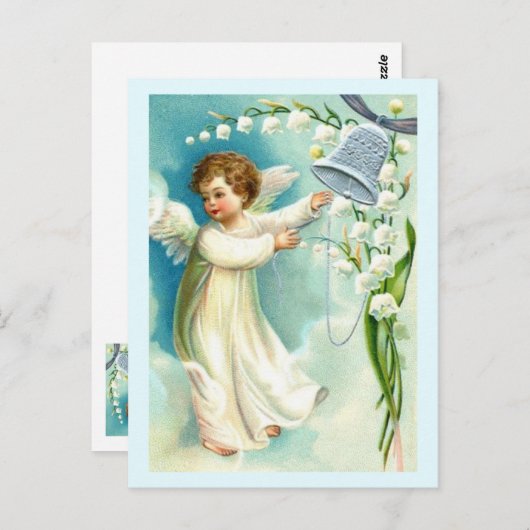 Carte Postale Bébé Ange Avec Cloche Bleue (Devant / Derrière)
