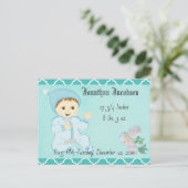 Carte Postale Bébé bébé garçon en bleu avec fleurs (Debout devant)