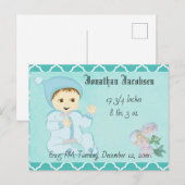 Carte Postale Bébé bébé garçon en bleu avec fleurs (Devant / Derrière)