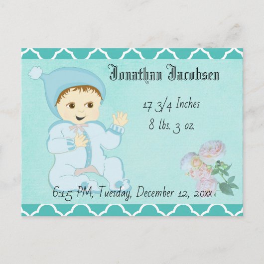 Carte Postale Bébé bébé garçon en bleu avec fleurs (Devant)