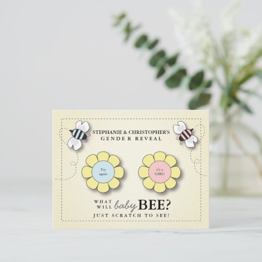 Carte Postale Bébé Bee Genre Révéler Scratcher Game Post (Debout devant)