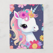 Carte Postale Bébé blanc adorable licorne avec fleurs (Devant)