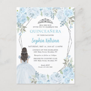 Carte Postale Bébé Bleu Argent Floral Princesse Quinceañera