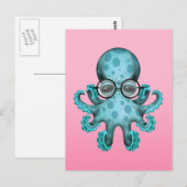 Carte Postale Bébé bleu mou Octopus portant des lunettes sur ros (Devant / Derrière)