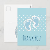 Carte Postale Bébé bleu mou Pieds de garçon Illustration Merci (Devant / Derrière)