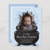 Carte Postale Bébé brasse Faire-part de naissance sorcière garço (Devant / Derrière)