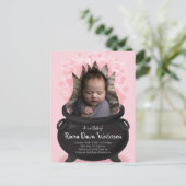 Carte Postale Bébé brasse sorcière Faire-part de naissance rose  (Debout devant)