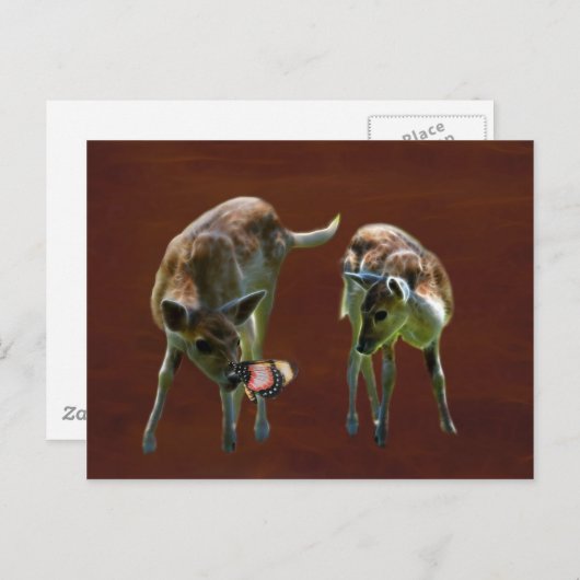 Carte Postale Bébé Cerf et papillon (Devant / Derrière)
