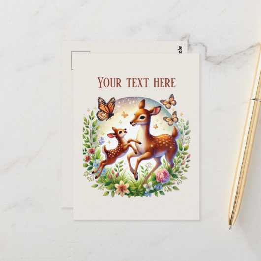 Carte Postale Bébé cerf Maman mignonne ajouter du texte (Devant/Arrière en situation)