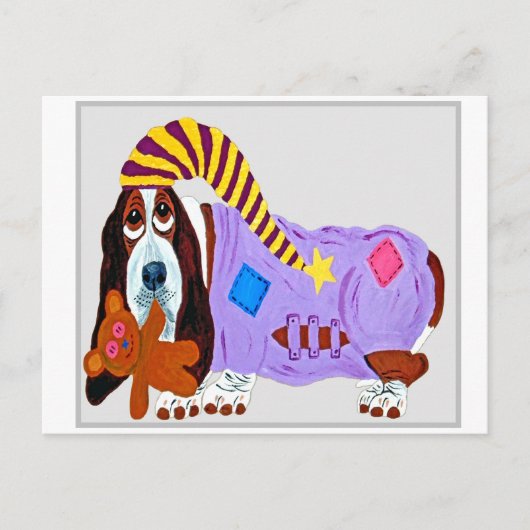 Carte Postale Bébé chien en pyjama combinaison (Devant)