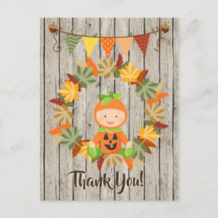 Carte Postale Bébé Citrouille Mignon, Couronne de Feuilles de Ch