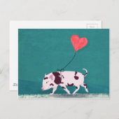 Carte Postale Bébé Cochon Avec Ballons Coeur (Devant / Derrière)
