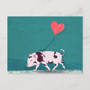 Carte Postale Bébé Cochon Avec Ballons Coeur