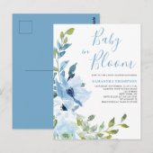 Carte Postale Bébé dans le Baby shower Floral Bleu Fleur (Devant / Derrière)