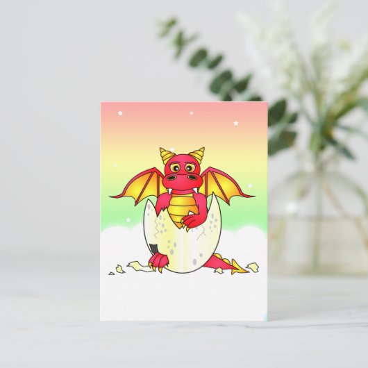 Carte Postale Bébé de dragon mou dans un oeuf craqué - rouge / j (Debout devant)