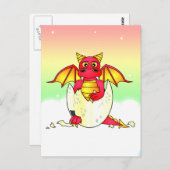 Carte Postale Bébé de dragon mou dans un oeuf craqué - rouge / j (Devant / Derrière)