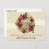 Carte Postale Bébé de Noël religieux Jésus Floral Wreath (Devant / Derrière)