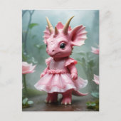 Carte Postale Bébé Dino en robe rose (Devant)