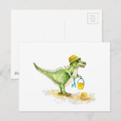 Carte Postale Bébé dinosaure T-Rex sur la plage (Devant / Derrière)